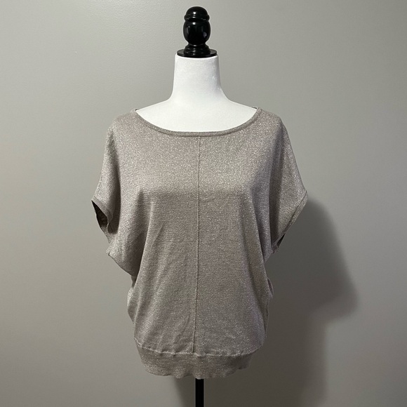 Mint Velvet Tops - Mint Velvet Chic Metallic Short Dolmen Sleeve Knit Top